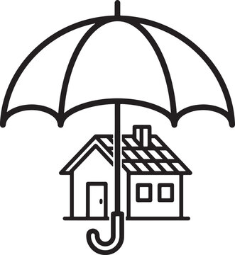 House under umbrella icon on transparent background, symbolizing home insurance and protection from elements.
