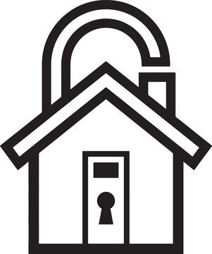 House with padlock icon on transparent background, symbolizing home security, safety and protection.