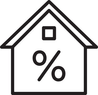 Simple house icon with percentage symbol, representing real estate interest rates, mortgage, or property investment.