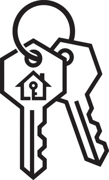 House shaped key icon attached to keyring symbolizing property access security and real estate ownership for home buyers or new apartment rental.