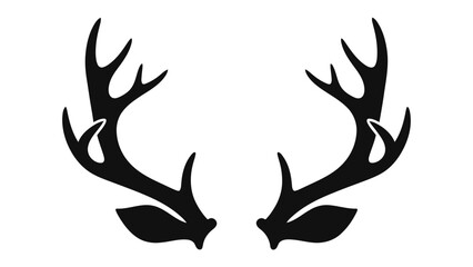 Deer Antlers Silhouette: A striking black silhouette of two large deer antlers, symbolizing the wild and nature's raw beauty, isolated on a clean white background. © Nirob