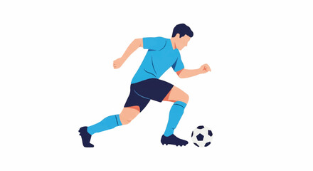 Obraz premium Soccer player in a low-center-of-gravity sprint, dribbling the ball closely with the side of the boot, showing agility and speed. minimalist flat vector artwork, clipart style, absolute solid