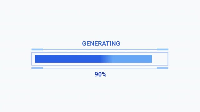 Minimal animated generating progress bar showing 90 percent completion on a clean white background. Ideal for content generation, software processing, automation, web, and technology projects.