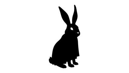 Silhouette of a Hare: A stark black silhouette of a hare, with its long ears perked and a watchful gaze, stands against a clean white background. A minimalist representation of a wild creature. © Asma
