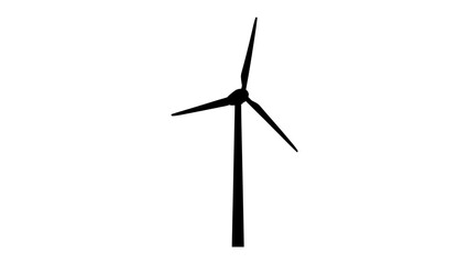 Wind Turbine Silhouette: A stark black silhouette of a modern wind turbine stands tall against a white background, symbolizing renewable energy and sustainable power generation. © Ahsan