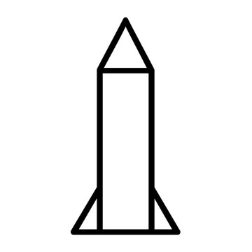 Clean bottle rocket vector icon with open outline and pointed cap, minimalist pyrotechnic illustration for fireworks displays, festive labels, party invitations, holiday signs, and scalable graphics