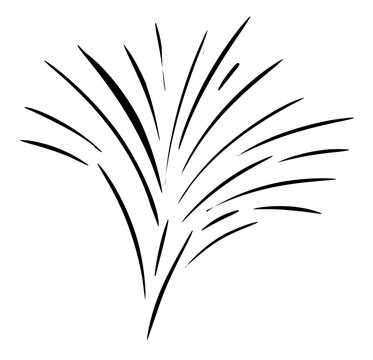 Minimalist black firework trail vector icon, clean curved burst lines rising like a festive pyrotechnic fountain, elegant scalable illustration for celebration, holiday, party, and event design
