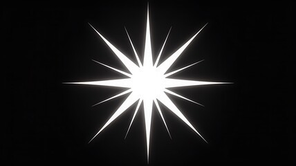 Fototapeta premium Radiant Starburst on Black: A brilliant white starburst with sharp, emanating rays glows intensely against a stark black background, suggesting energy and light.