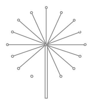 Minimalist sparkler vector icon with gray radial rays and circular tips, oversized firework burst on a clean background, scalable celebration illustration for holidays, parties, and events