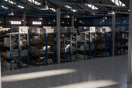 3D industrial warehouse rack with pallet inventory system