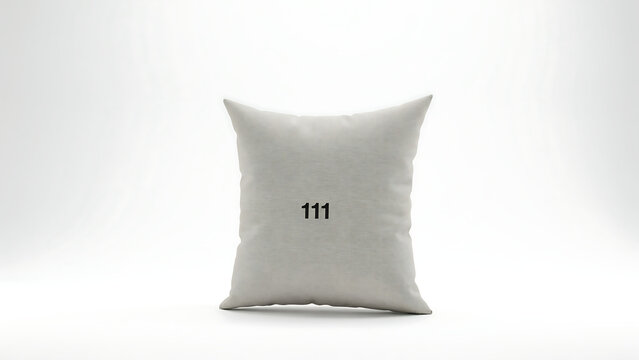 Square decorative throw pillow with 111 number print on white background