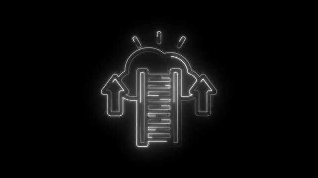 Neon ladder to success rising from cloud with upward arrows symbolizing growth achievement icon