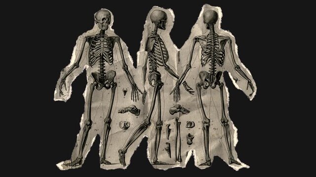 A drag and drop vintage anatomical themed illustration that animates into place from torn paper.
