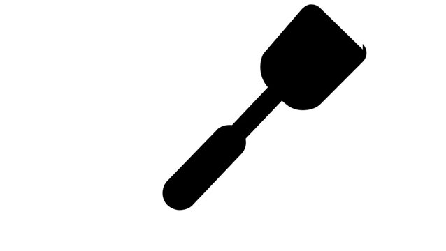 Bold black BBQ spatula vector icon illustration with angled handle and solid turner head, minimalist picnic cooking utensil for grill menus, summer dining, barbecue signage, and clean kitchen graphics