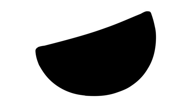 Bold black watermelon slice vector icon with solid silhouette and curved rind, simple summer fruit illustration for BBQ parties, picnic dining labels, cookout menus and scalable food graphics