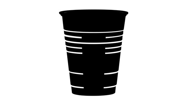 Striped disposable cup vector icon in flat black silhouette, picnic beverage illustration for BBQ dining, backyard parties, lemonade stands, beer service, tailgate events, and menu graphics