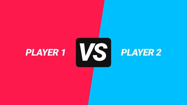 Player 1 VS Player 2 Gaming Versus Battle Intro Animation. Competitive Versus Split Screen Animation Red Blue