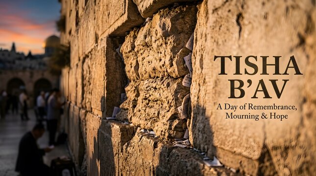 People praying at the western wall in jerusalem during tisha b'av with jerusalem