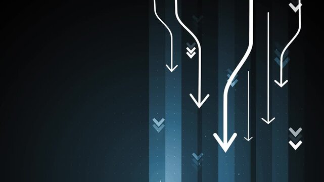 Abstract background with downward arrows and vertical lines, showing decline movement and data flow animation