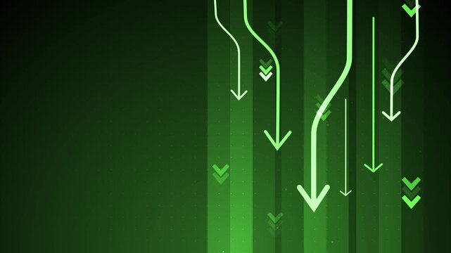 Abstract background with downward arrows and vertical lines, showing decline movement and data flow animation
