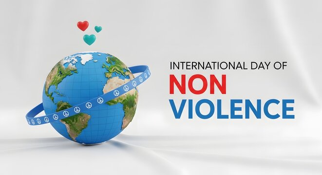International day of nonviolence with globe and peace symbols