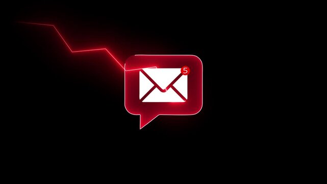 Red Neon Mail Icon Bad News Financial Graph Moving Downward Stock Market Business Decline Loop Video