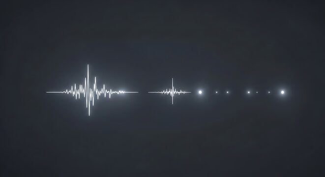 Glowing white sound wave, audio signal, futuristic technology background, neon effect