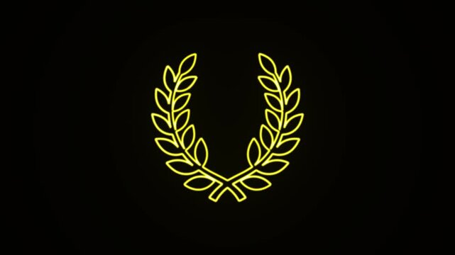 Glowing yellow neon laurel wreath
