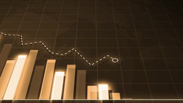 Declining bar chart with downward trend, Blue bar chart with falling line graph decline in business data, finance performance and analytics animation