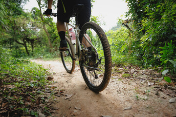 Naklejka premium Cycling on the trail in tropical forest
