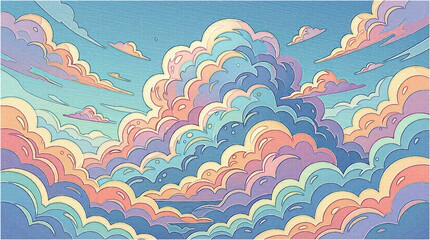 Obraz premium Pastel clouds drift in soft, layered waves. Blue, pink, and purple hues blend in dreamy gradients. Sky feels gentle, calm, and inviting. Perfect for backgrounds or mood boards