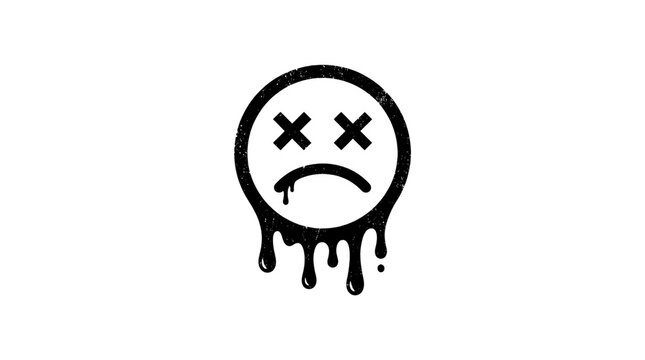 Dripping sad face icon with x eyes isolated on transparent background
