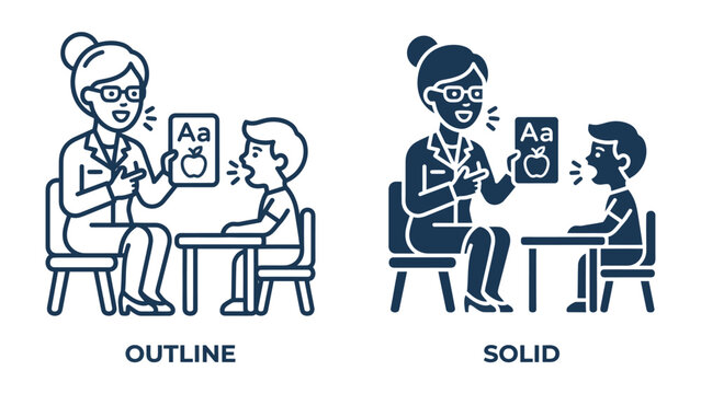 Speech Therapy Session: A speech therapist teaches a child, using flashcards with letters and pictures, to improve communication skills in an educational setting.