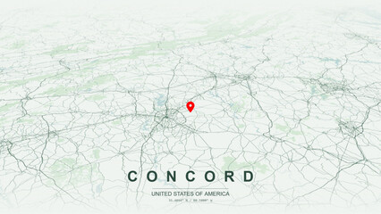 Fototapeta premium Modern minimalist vector map of Concord, North Carolina, USA. High-quality scalable illustration of Concord Cabarrus County downtown historic city grid for posters design.