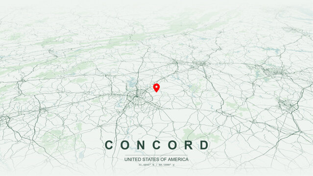 Modern minimalist vector map of Concord, North Carolina, USA. High-quality scalable illustration of Concord Cabarrus County downtown historic city grid for posters design.