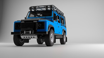  Bright Blue Off-Road 4x4 Vehicle Low Angle Studio Perspective © Astro Vigital