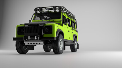 Lime Green Off-Road 4x4 SUV Low Angle Studio Portrait © Astro Vigital