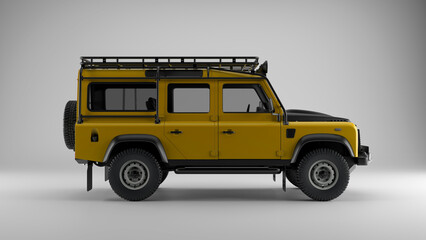 Yellow 4x4 Off-Road Truck Side View Studio Render © Astro Vigital