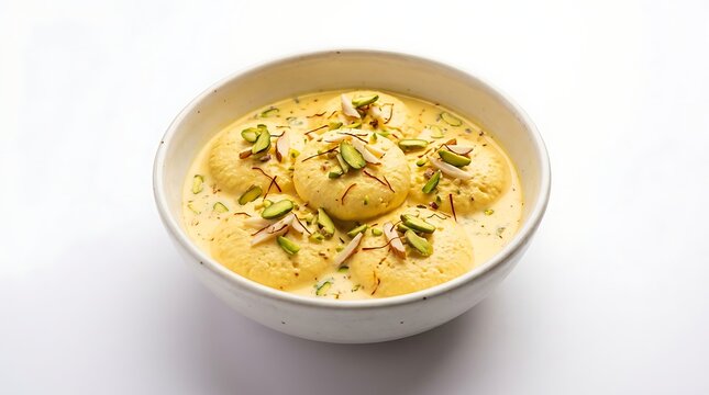 Rasmalai dessert in bowl traditional indian sweet with pistachios and almonds