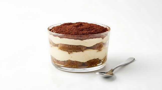 Classic tiramisu dessert in glass with spoon italian cuisine