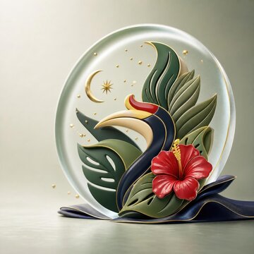 Malaysia toucan hibiscus tropical leaves national symbols emblem vibrant artistry