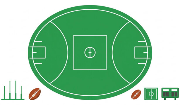 Australian Football Oval Field Flat Style Vector Icons