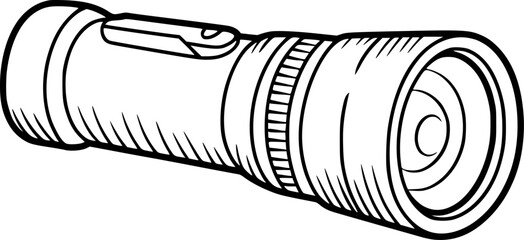 A simple black and white line of a handheld flashlight isolated on a plain white background © Ripa_Moni