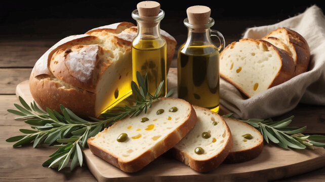 Rustic olive bread and olive oil composition