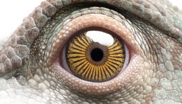 An extreme close-up macro shot of a lizard's golden amber eye with intricate scales and detailed iris, suitable for wildlife, nature science, and vision-themed projects.