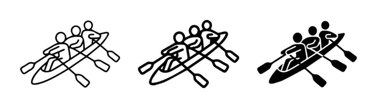 Rowing Team Icons, Crew in Boat Vector Graphics, Synchronized Paddling Sport Illustrations