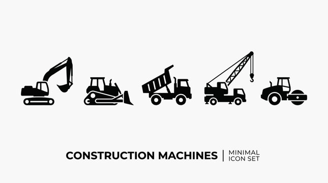 Construction machines on a construction site with various alat konstruksi equipment