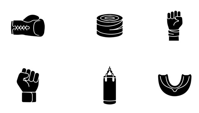 Boxing Icons, Martial Arts Equipment, Combat Sports Gear, Punching Bag, Gloves, Mouthguard, Hand Wraps