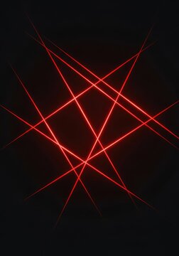 A sophisticated abstract composition featuring sharp glowing red geometric lines crisscrossing over a deep dark obsidian background, virtual, dark, fiber