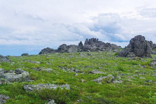 Landscape of the mountains in the Ural Mountains, Russia.